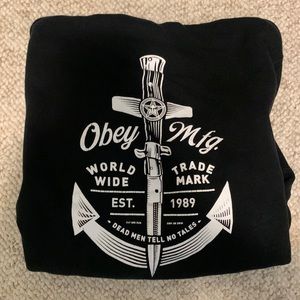 Obey black and white pull over hood hoodie